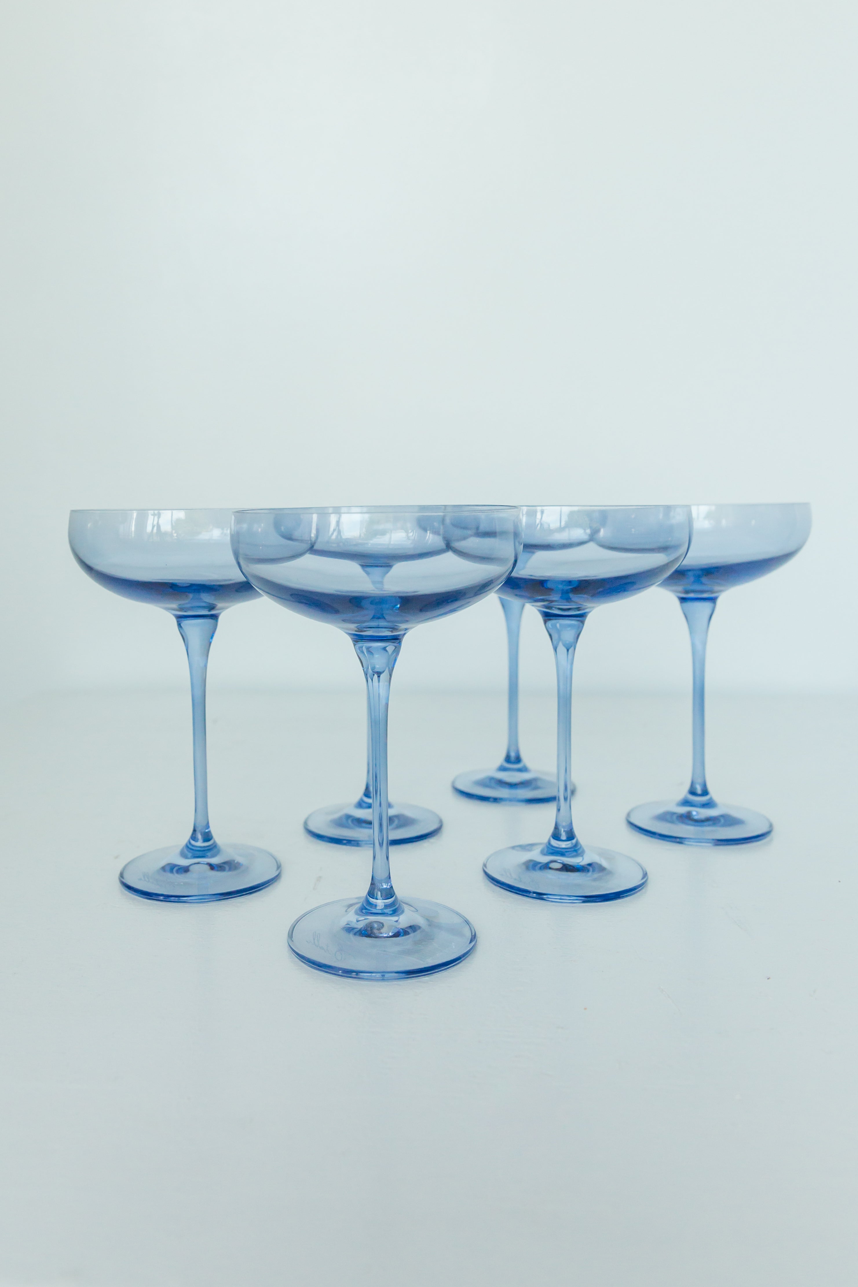 Minimalist Elegant Tapered Stemmed Blue-tinted Champagne Coupe Glass Set