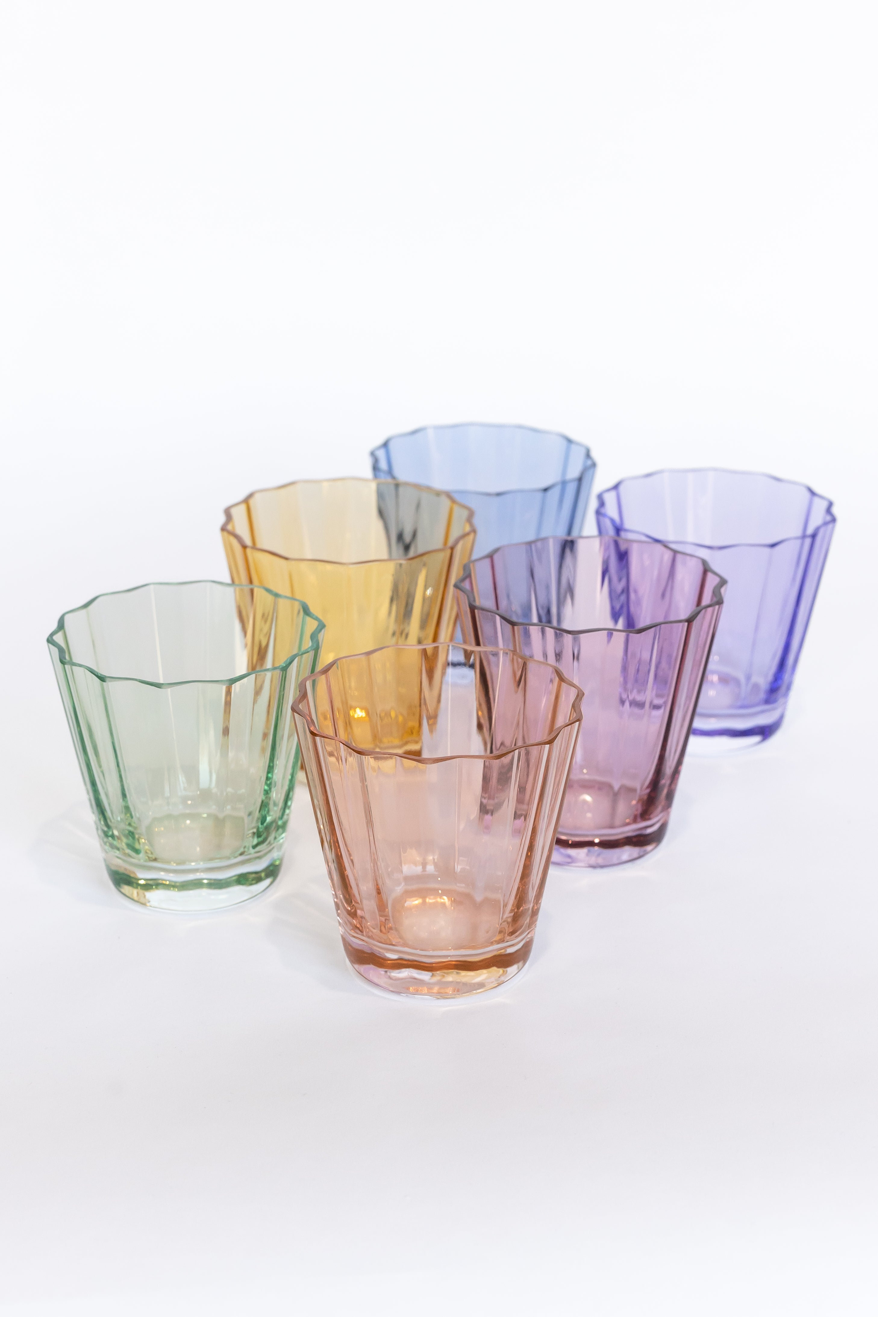 Scalloped-Rim Fluted Pastel Glass Tumbler Set of 6