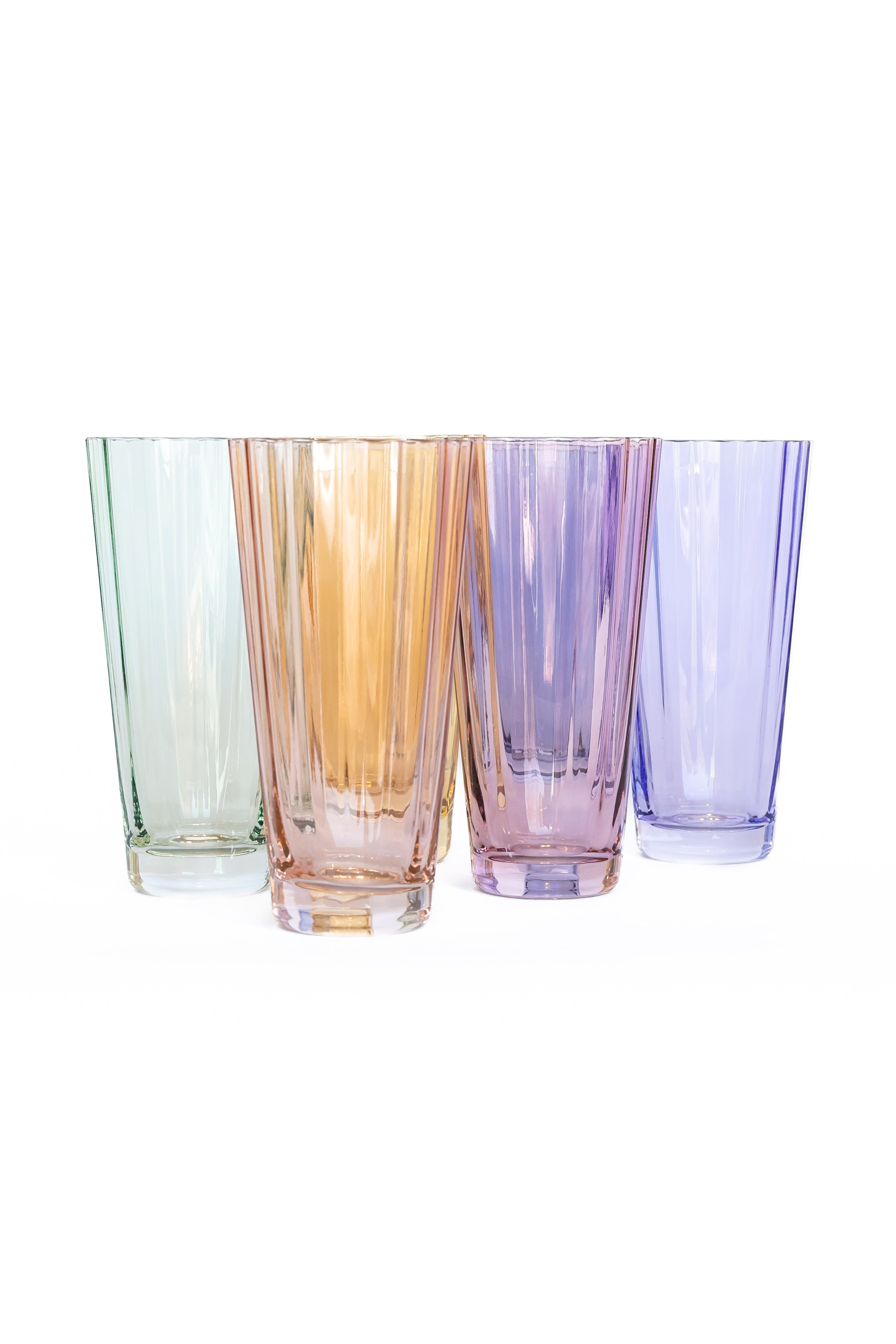 Vertically-fluted Scalloped-rim Pastel Highball Glass Set of 6