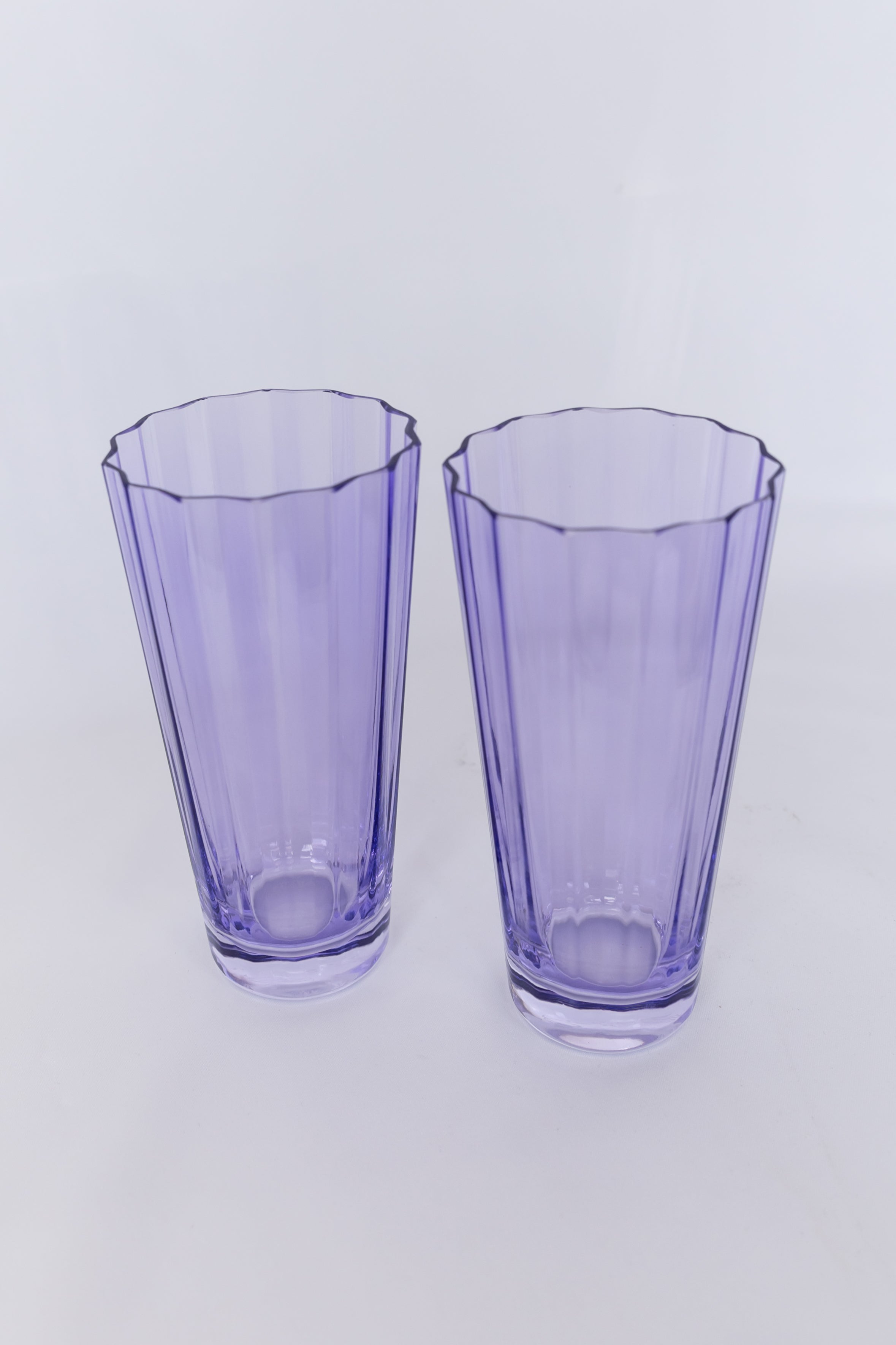Scalloped-Rim Vertically-Fluted Rounded-Base Decorative Glass Set of 2