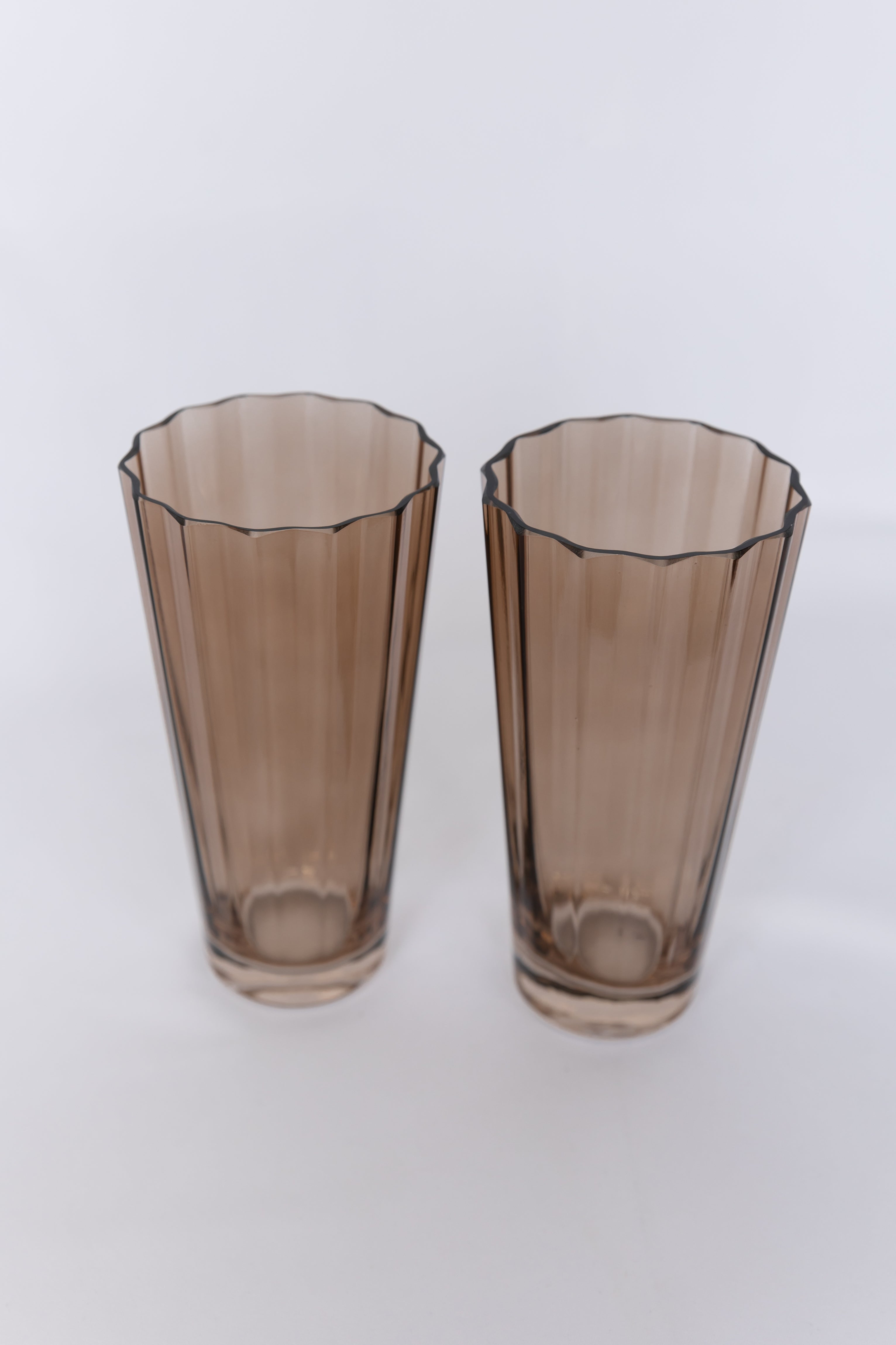 Geometric-fluted Scalloped-Rim Decorative Glass Vase Set of 2