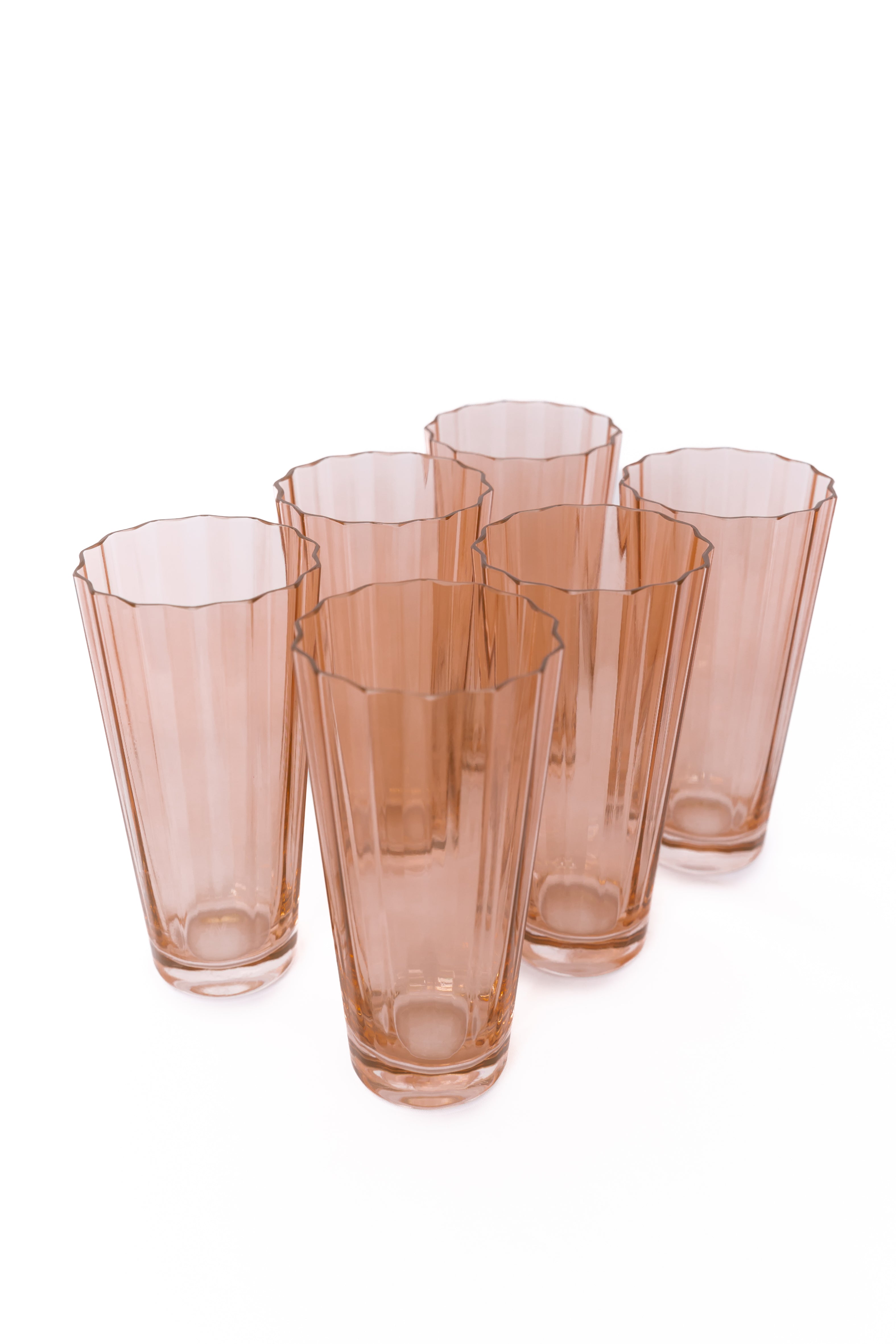 Scalloped-rim Vertically-ribbed Highball Glass Set of 6