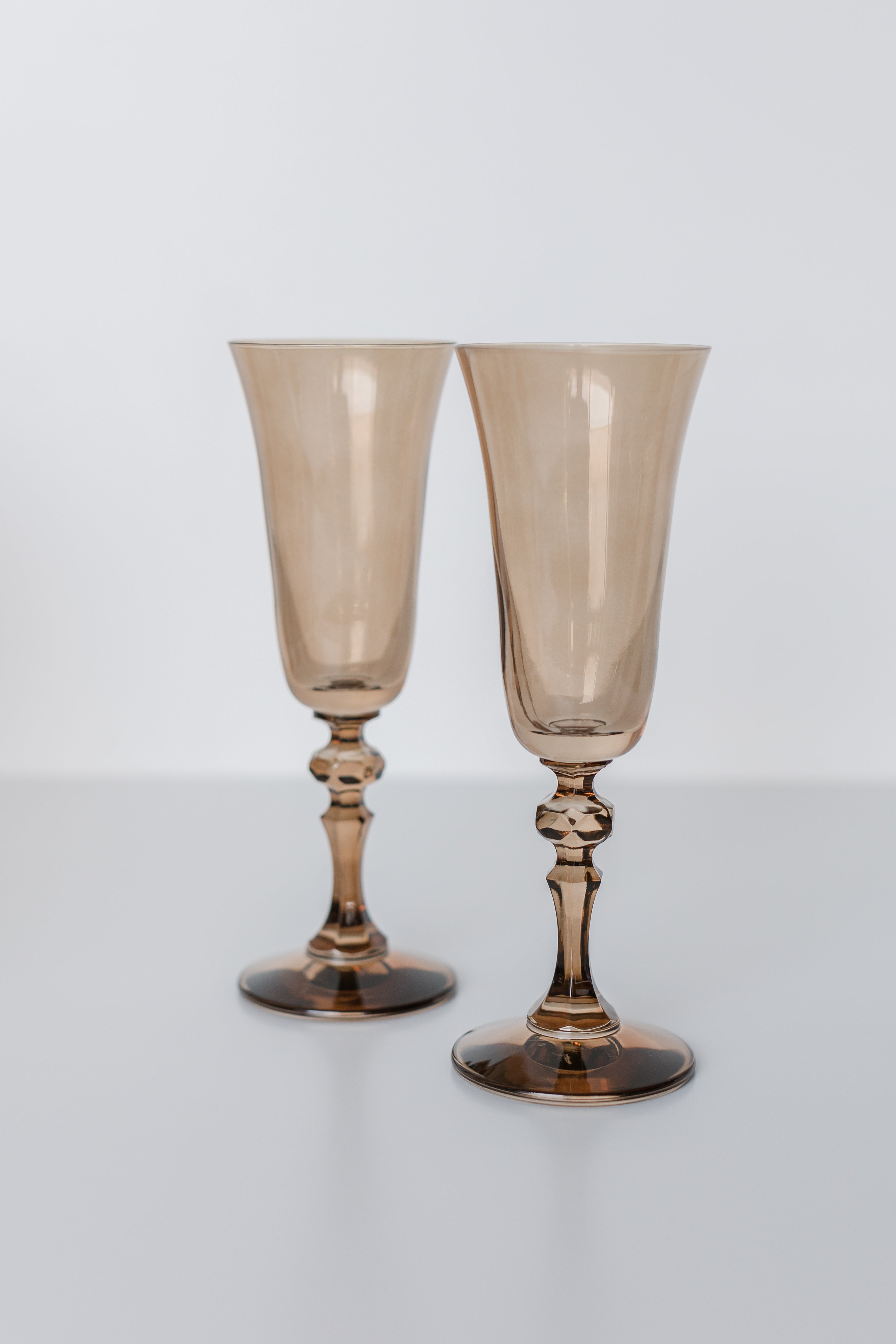 Knop-decorated Ornate-Stem Flared-Bowl Champagne Flute Set of 2