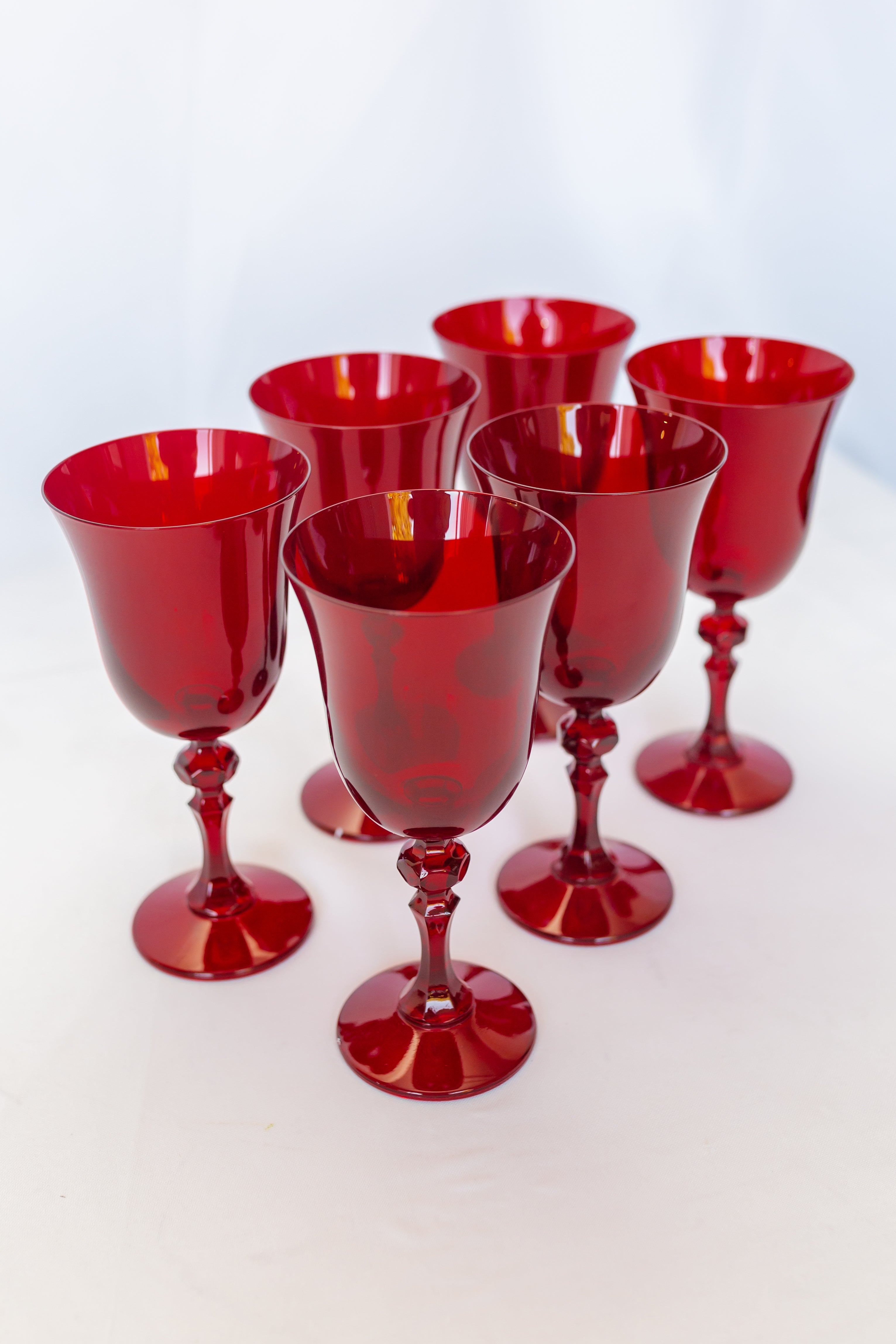 Faceted-Knop Flared-Bowl Stemmed Goblet Set of 6