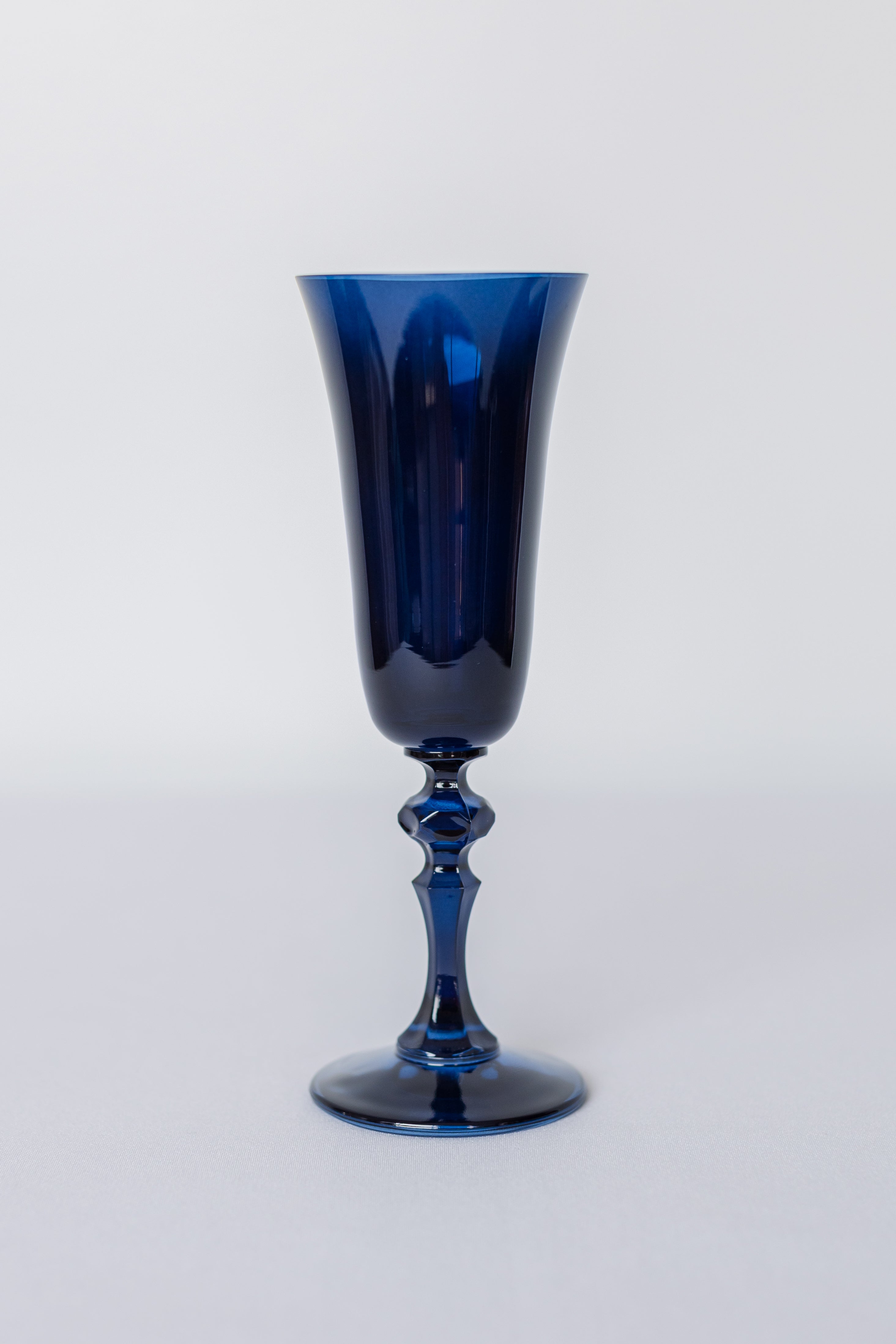 Knop-decorated Faceted-Stem Flared-Bowl Champagne Flute Set of 2