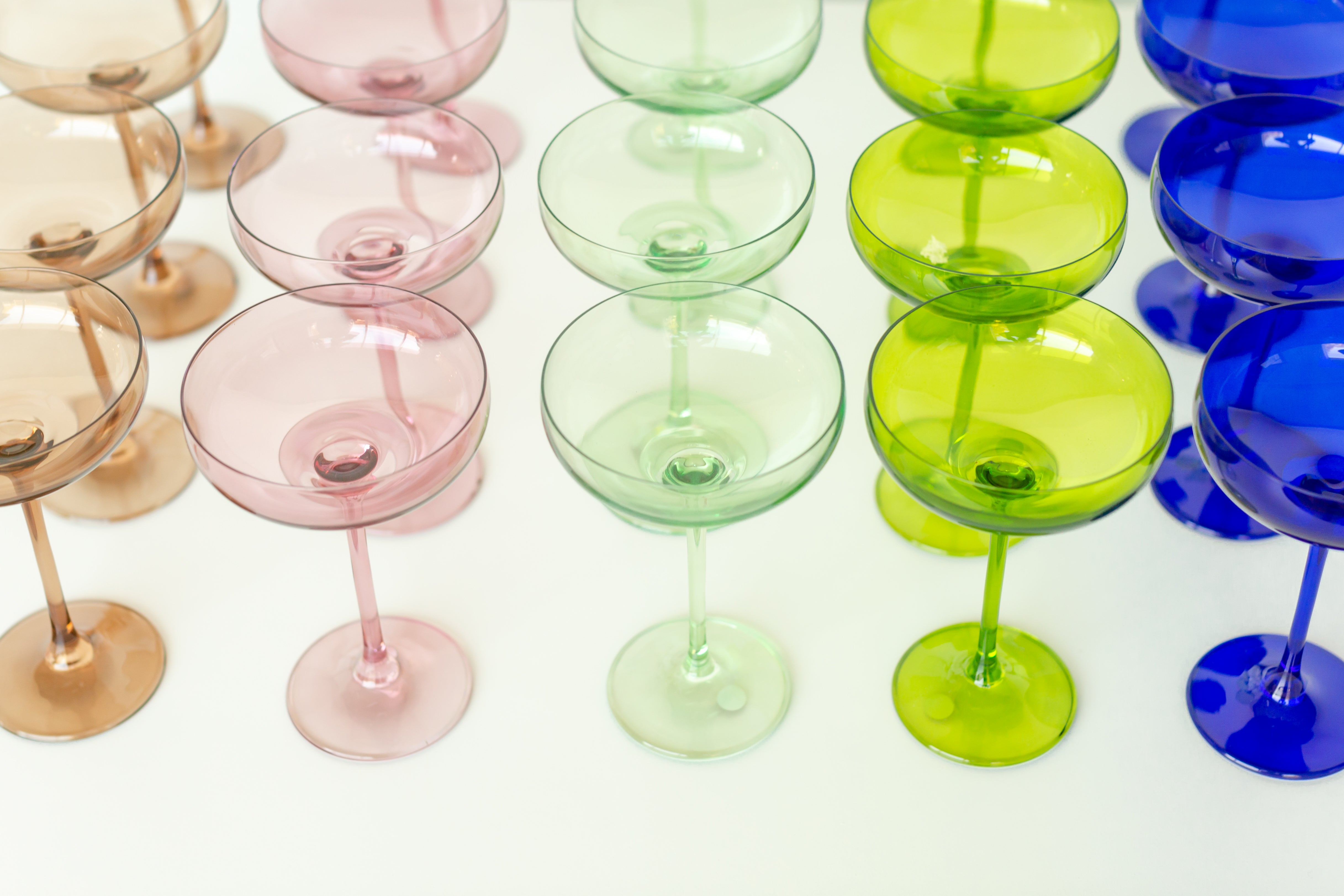 Tapered-stem Wide-bowl Colored Stemmed Champagne Coupe Glass Set of 12